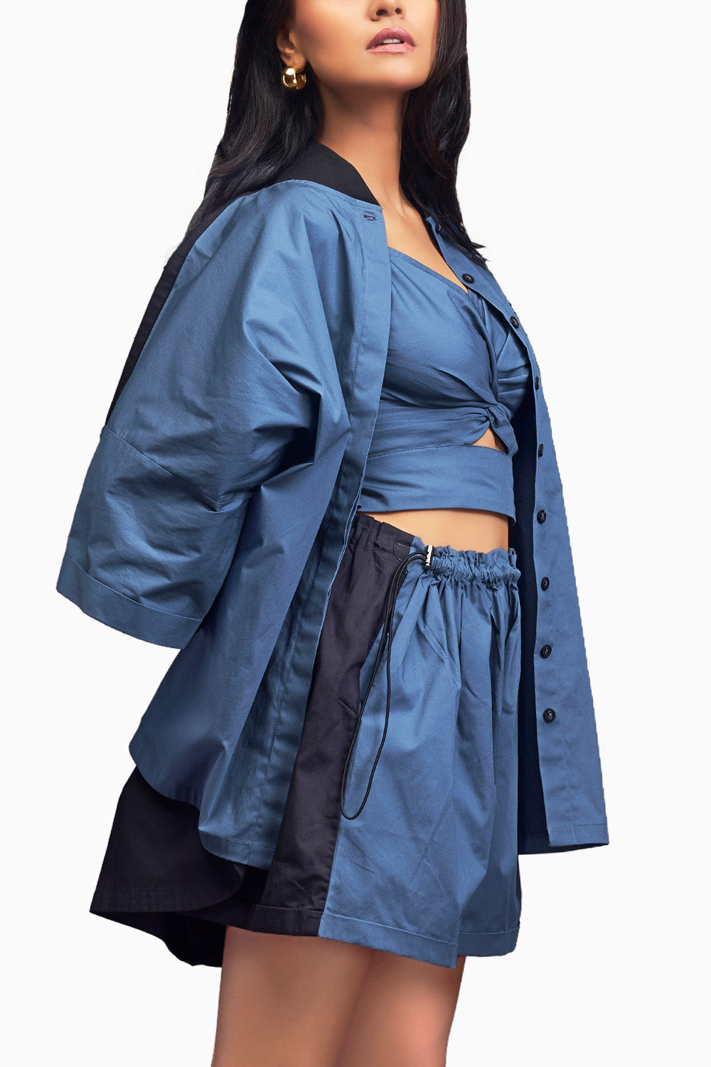 Blue & Black Oversized Co-Ord Set With Patchwork Detailing