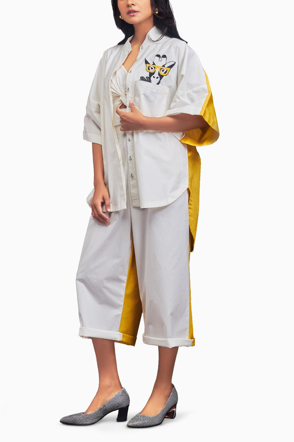 White & Yellow Oversized Co-Ord Set With Patchwork Detailing