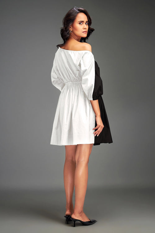 Black Colorblock Off-Shoulder Dress