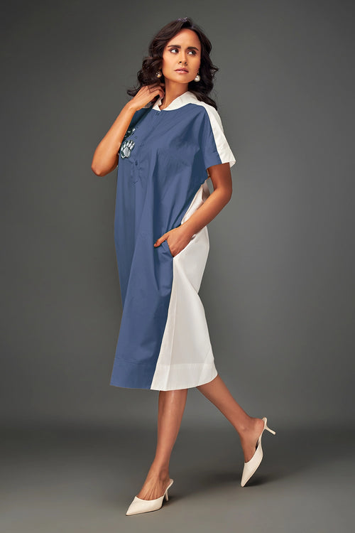 Blue Colorblock Midi Dress
