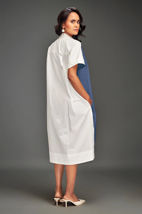 Blue Colorblock Midi Dress