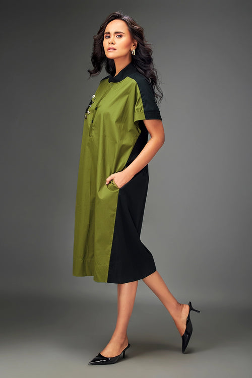 Green Colorblock Midi Dress