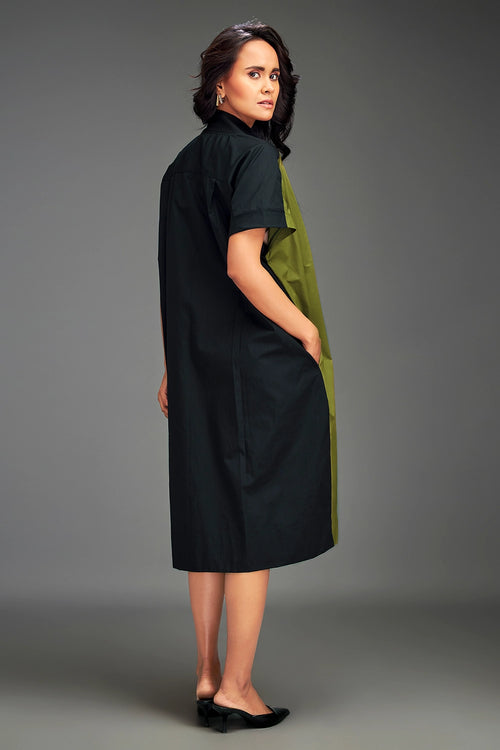 Green Colorblock Midi Dress