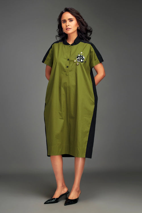 Green Colorblock Midi Dress