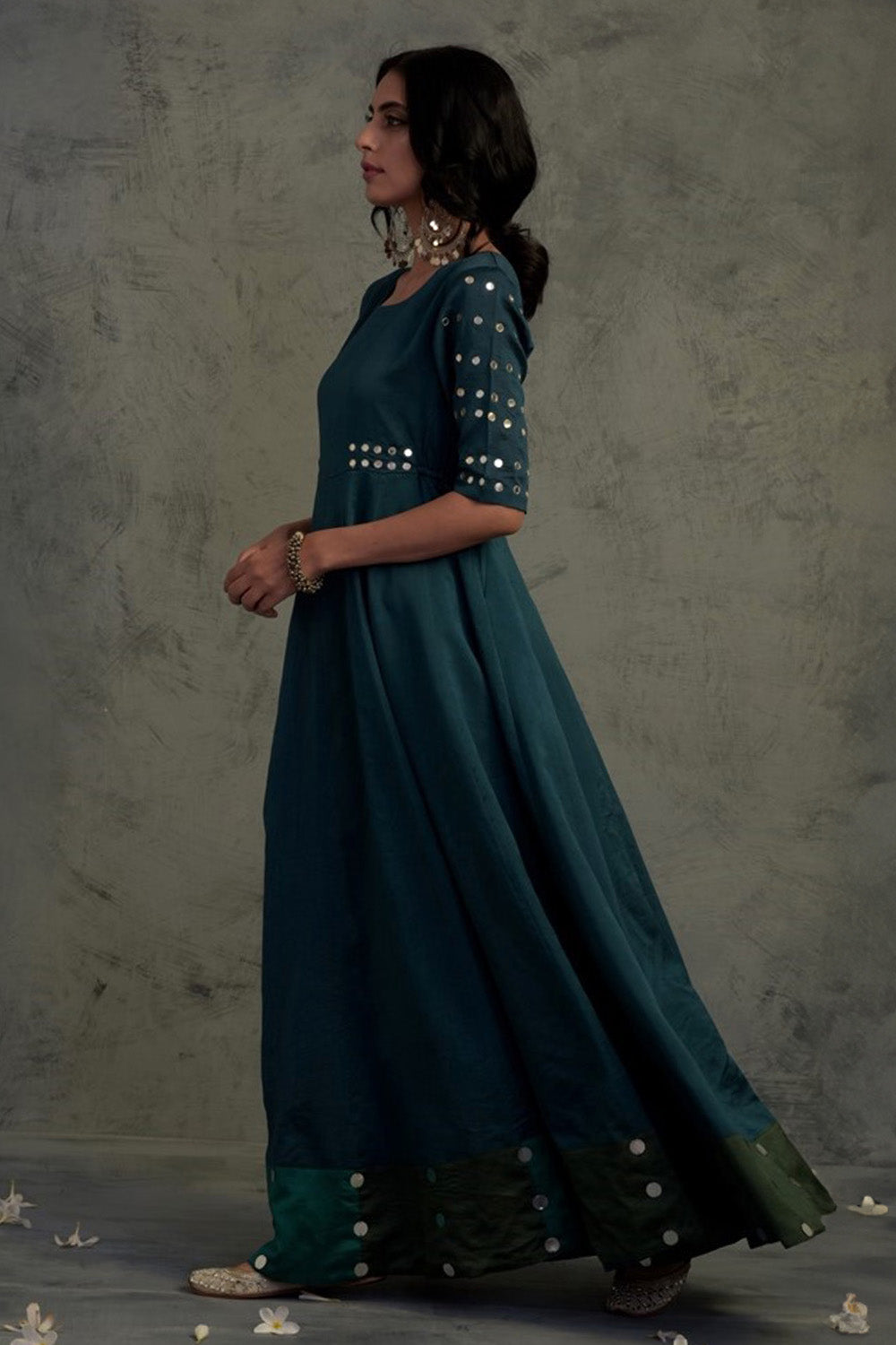 Teal Blue Chanderi Anarkali Set