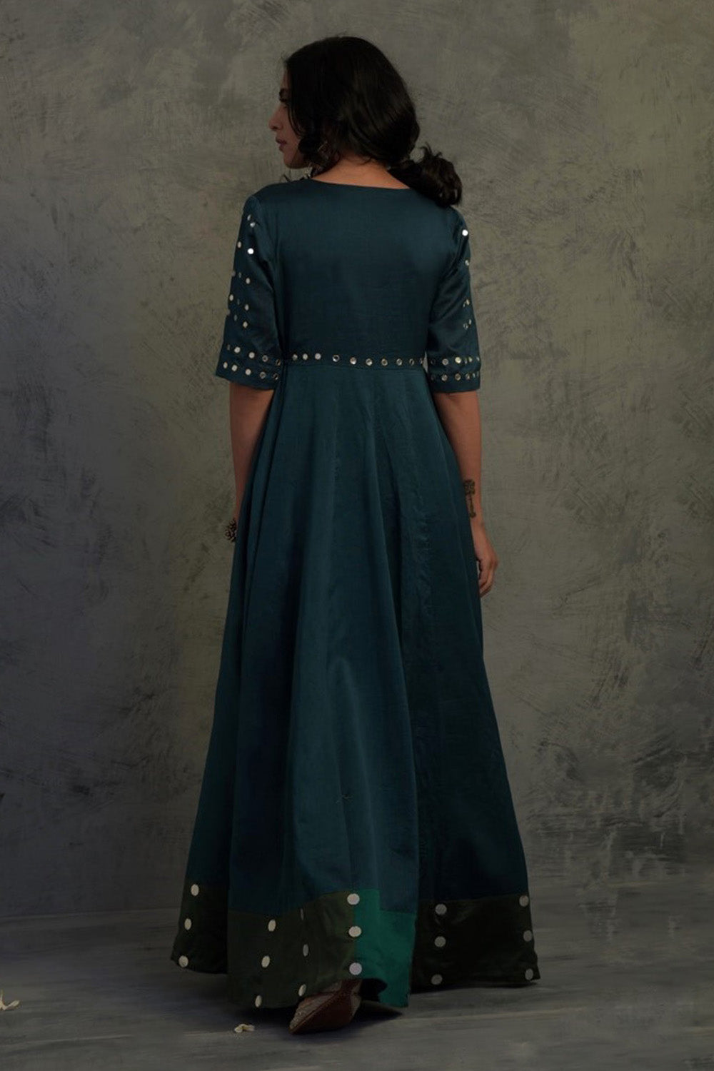 Teal Blue Chanderi Anarkali Set