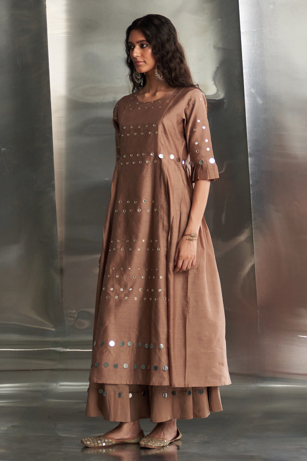 Ginger Pleated Kurta Set