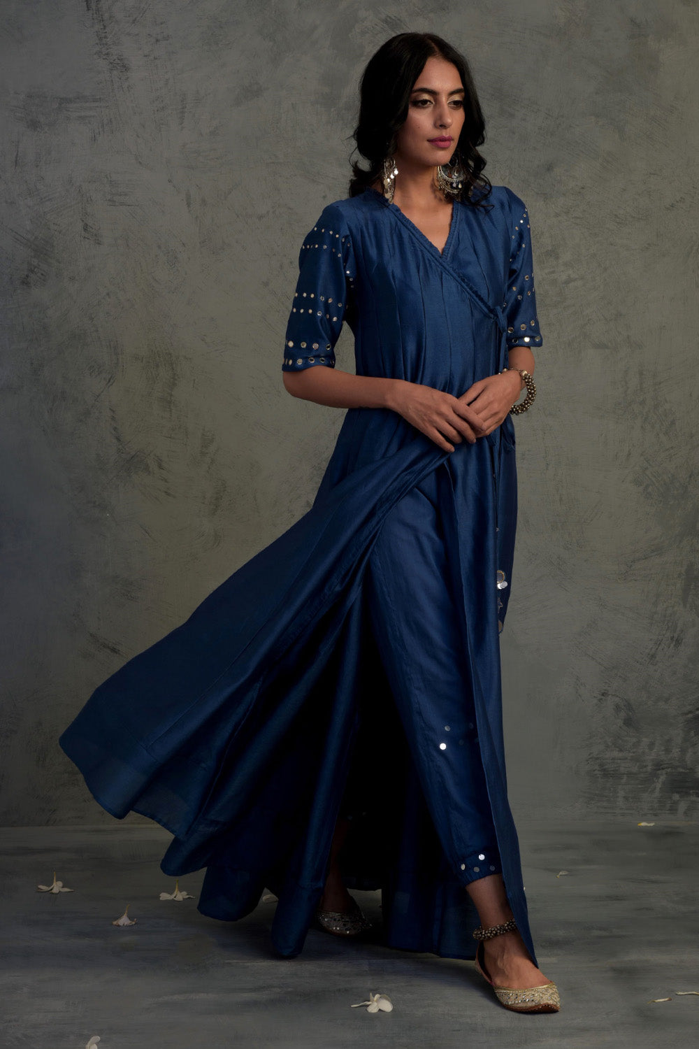 Sapphire Blue Chanderi Angrakha Wrap With Jogger