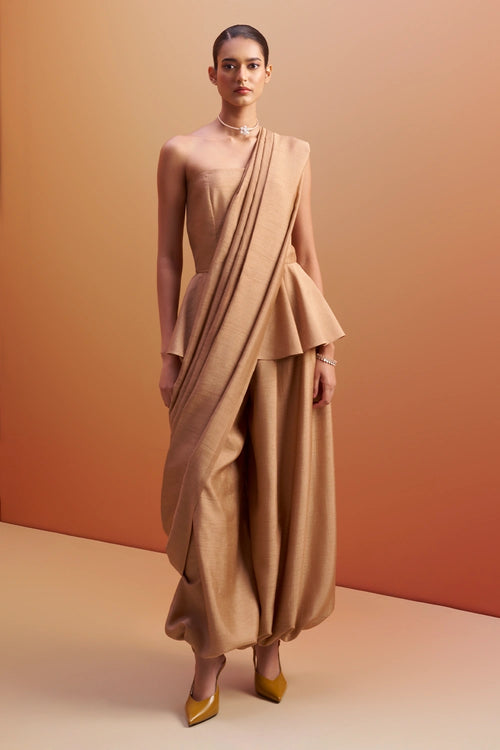 Amaira Peplum Tube Top and Harem Pants with Draped Dupatta