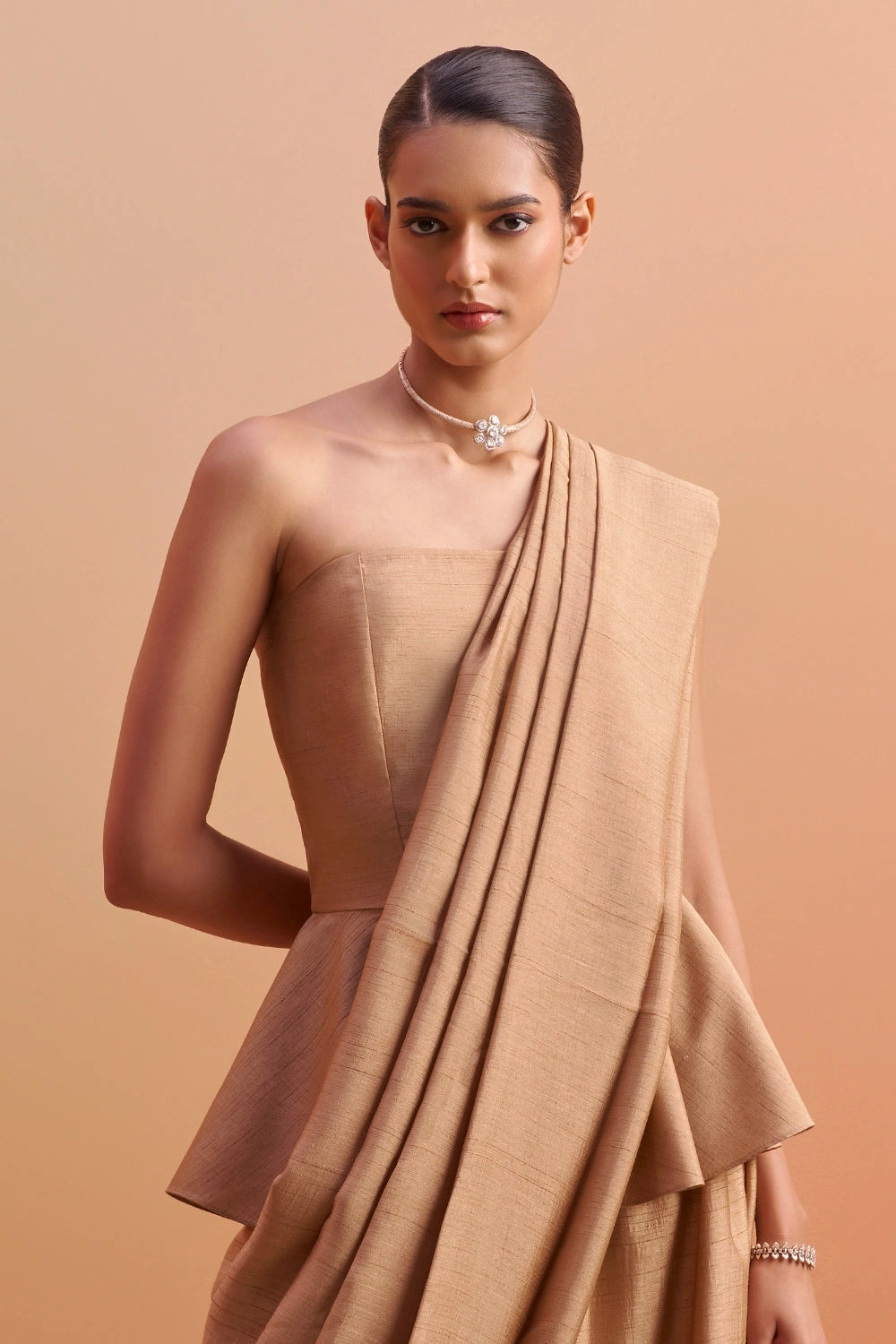 Amaira Peplum Tube Top and Harem Pants with Draped Dupatta
