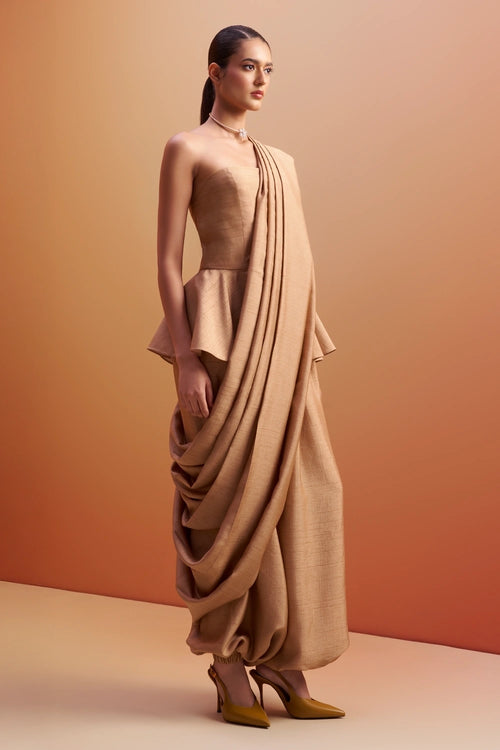 Amaira Peplum Tube Top and Harem Pants with Draped Dupatta