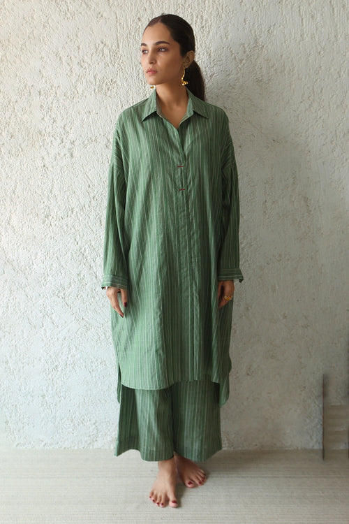 Jade Stripe Tailcoat Shift Tunic