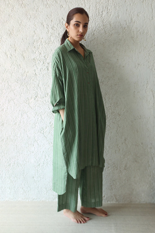 Jade Stripe Tailcoat Shift Tunic