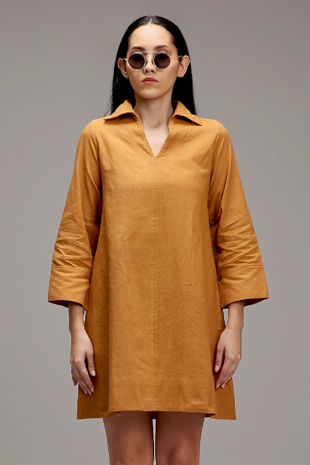 Tan-Brown A-Line Shift Dress