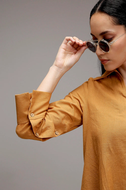 Tan-Brown A-Line Shift Dress