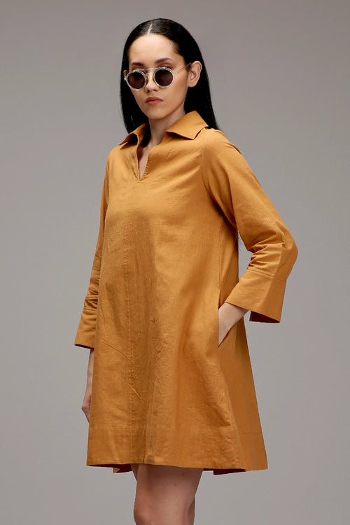 Tan-Brown A-Line Shift Dress