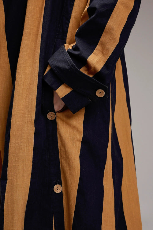 Tan-Brown Big Striped Trench Jacket