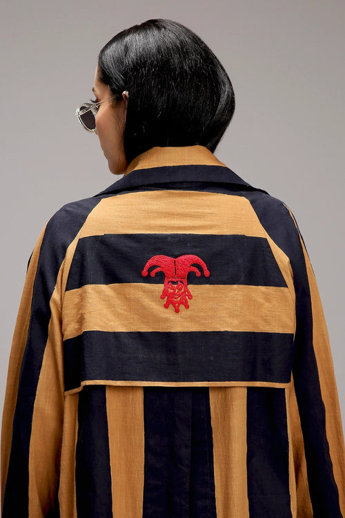 Tan-Brown Big Striped Trench Jacket