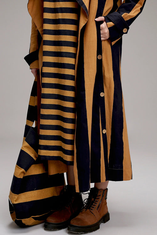 Tan-Brown Red And Blue Dual Stripe Dress Jacket Set