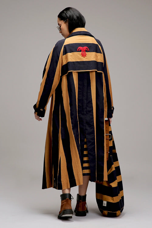 Tan-Brown Red And Blue Dual Stripe Dress Jacket Set