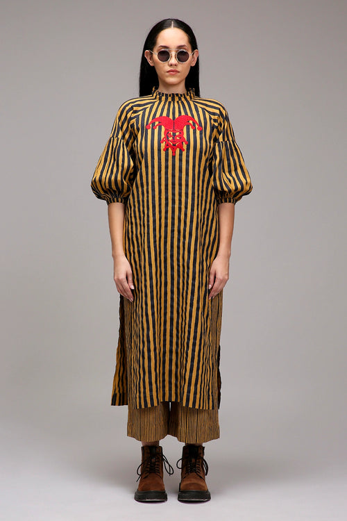 Tan-Brown Blue Striped Big Joker Tunic Set (2 PCS)