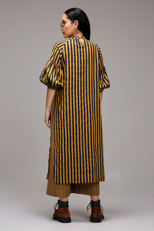 Tan-Brown Blue Striped Big Joker Tunic Set (2 PCS)