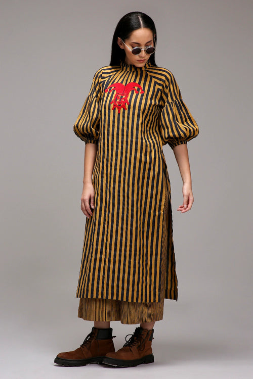 Tan-Brown Blue Striped Big Joker Tunic Set (2 PCS)