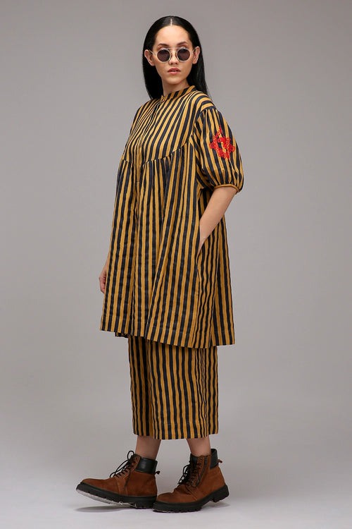 Tan-Brown Blue Striped Short Acra Tunic Set