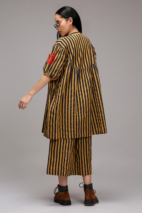 Tan-Brown Blue Striped Short Acra Tunic Set