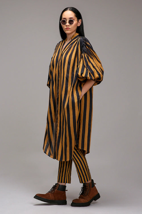 Tan-Brown Blue Striped Baha Tunic Set