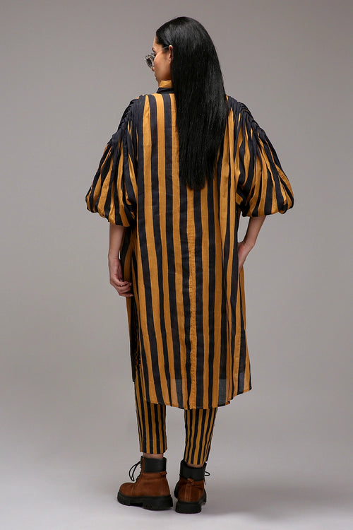 Tan-Brown Blue Striped Baha Tunic Set