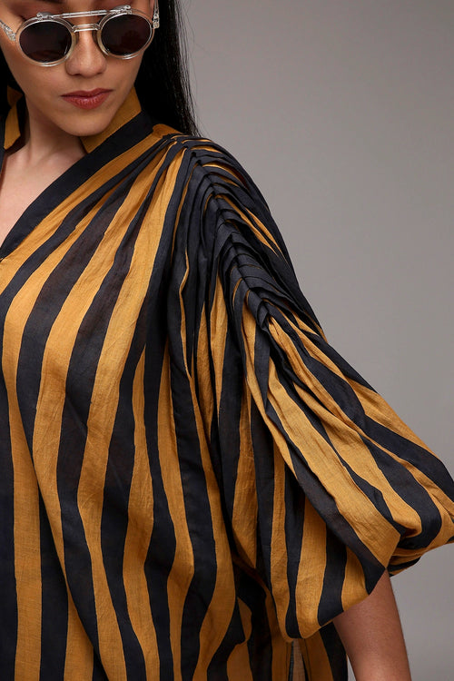 Tan-Brown Blue Striped Baha Tunic Set