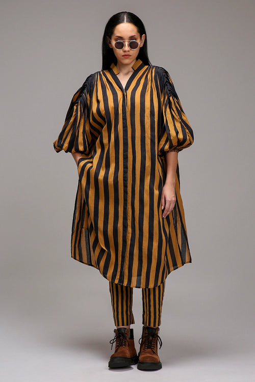 Tan-Brown Blue Striped Baha Tunic Set