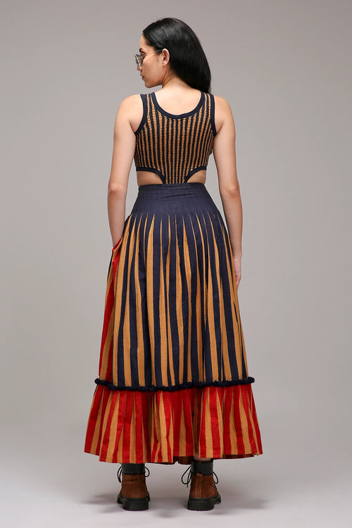 Tan-Brown Bodysuit Dual Striped Skirt Set (2 PCS)