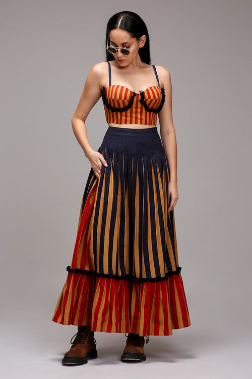 Tan-Brown Corset & Dual Striped Skirt Set (2 PCS)