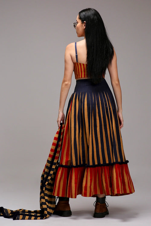 Tan-Brown Corset & Dual Striped Skirt Set (2 PCS)