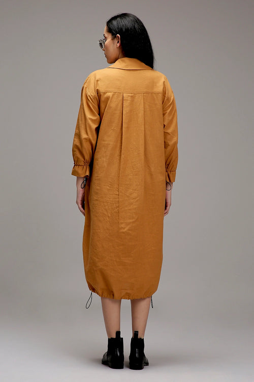 Tan-Brown Elasticated Shirt Dress