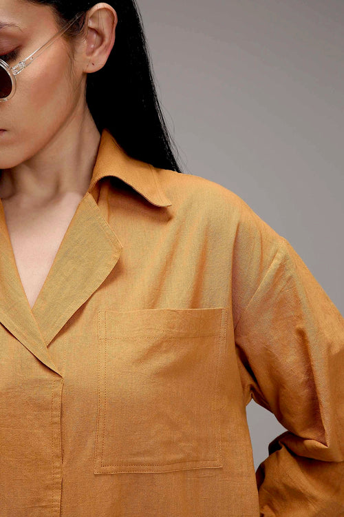 Tan-Brown Elasticated Shirt Dress