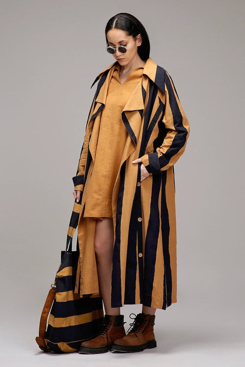 Tan-Brown Jacket And A-Line Shift Dress Set