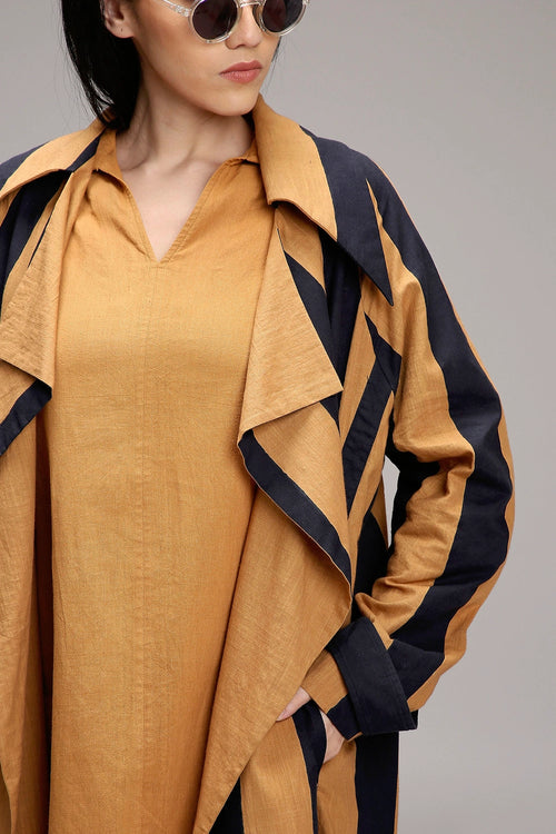Tan-Brown Jacket And A-Line Shift Dress Set