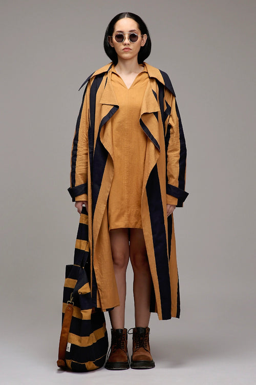 Tan-Brown Jacket And A-Line Shift Dress Set