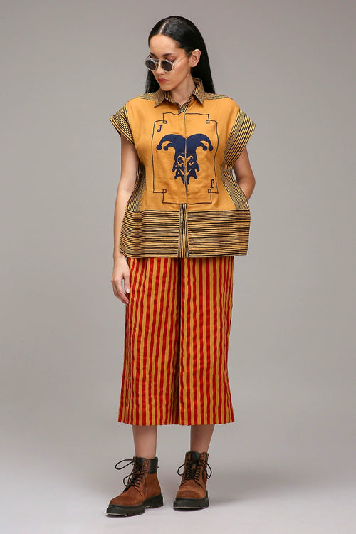 Tan-Brown Joker Shirt Capre Set