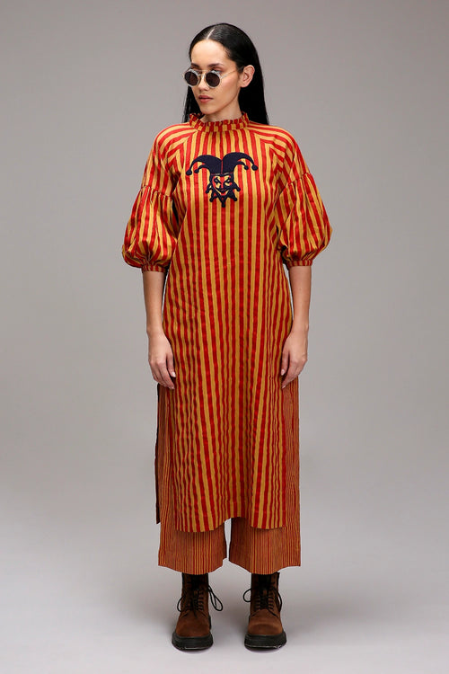 Tan-Brown Red Striped Big Joker Tunic Set (2 PCS)