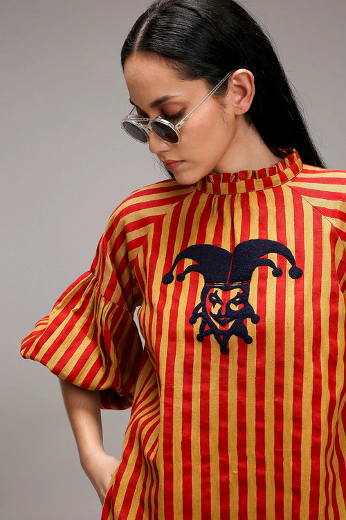 Tan-Brown Red Striped Big Joker Tunic Set (2 PCS)