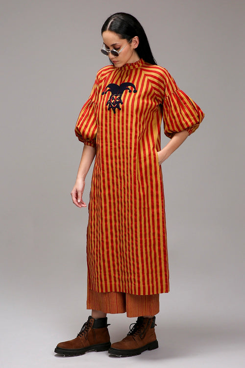 Tan-Brown Red Striped Big Joker Tunic Set (2 PCS)