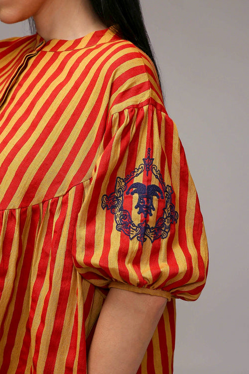 Tan-Brown Red Striped Short Acra Tunic Set