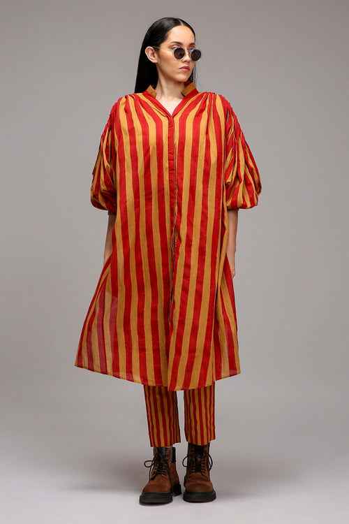 Tan-Brown Red Striped Baha Tunic Set