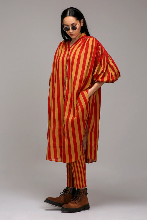 Tan-Brown Red Striped Baha Tunic Set