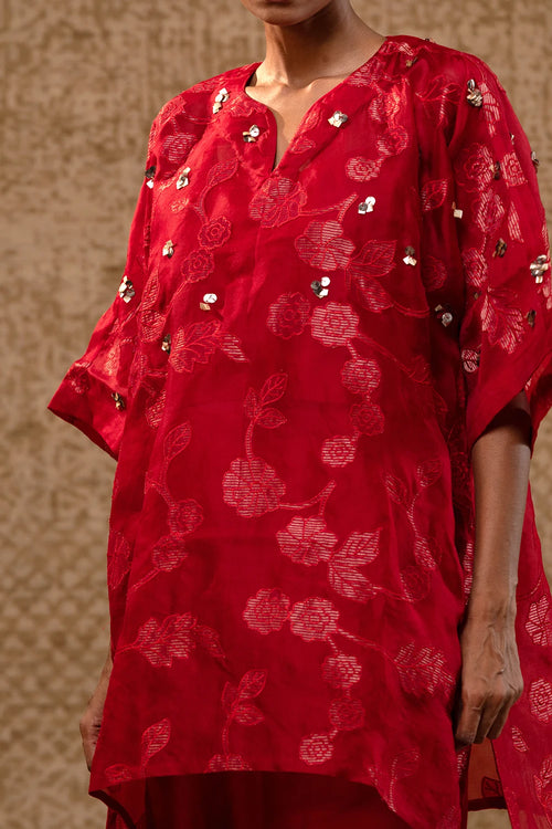 Taral Red Applique Kurta Set