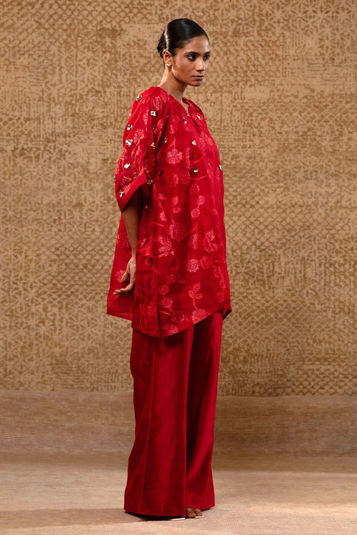 Taral Red Applique Kurta Set